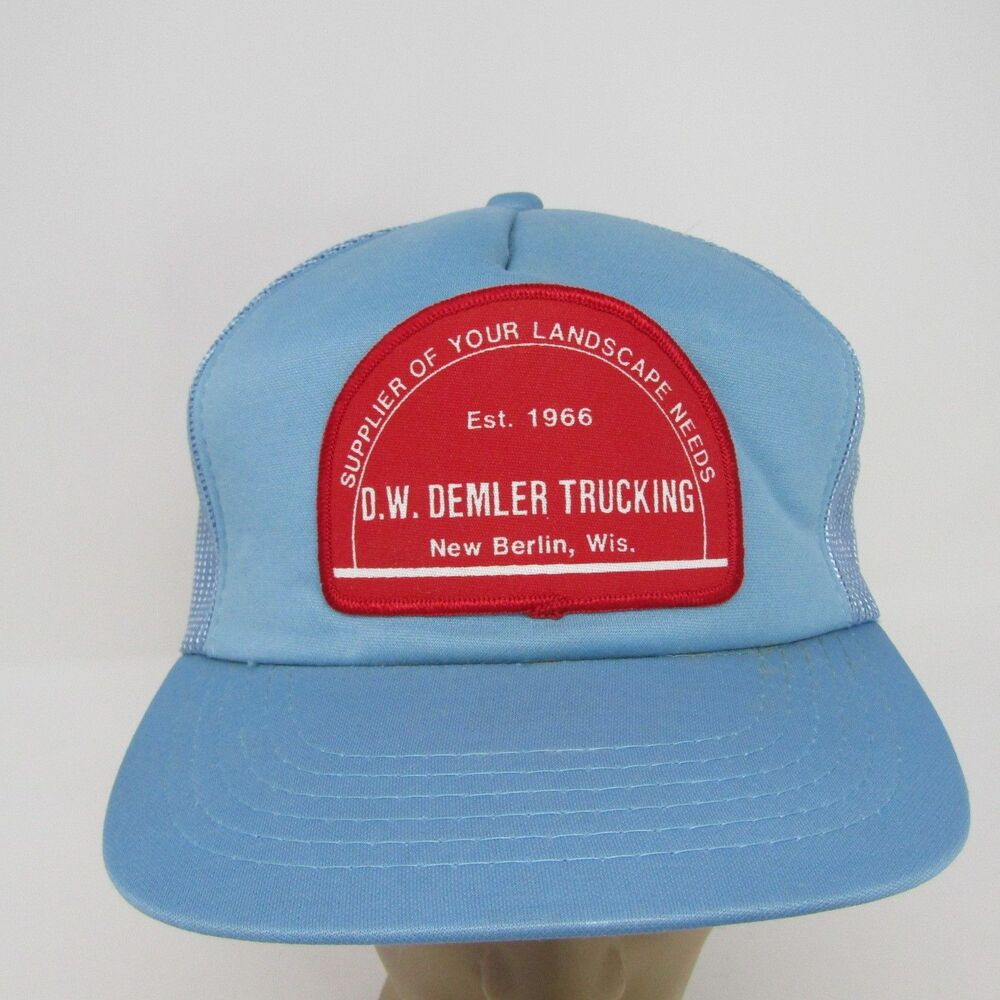 Vintage Namark D.W. Demler Trucking Landscape Needs Mesh Trucker Hat Blue OSFA